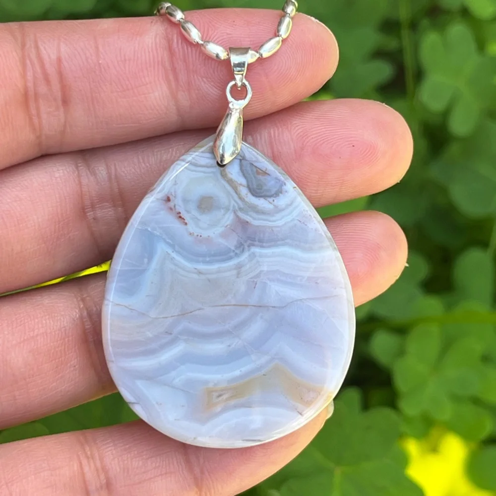 Silver plated teardrop druzy dream‎ amethyst pendant 0343